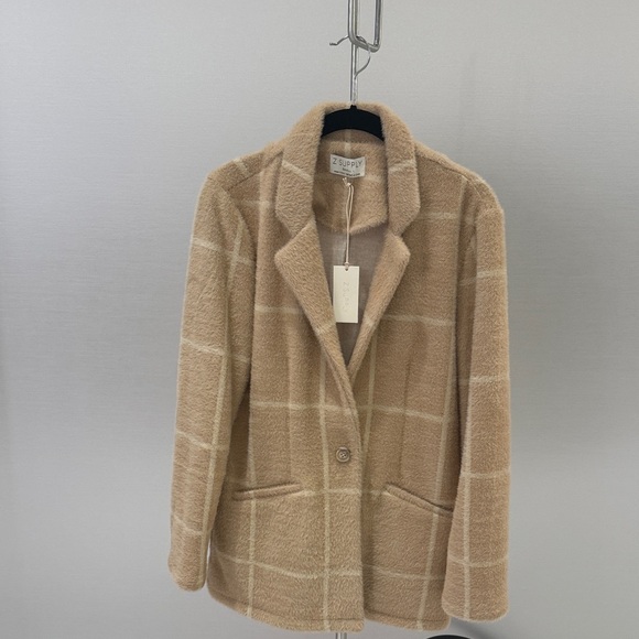 Zsupply Jackets & Blazers - Elegant Beige Checkered Women's Blazer